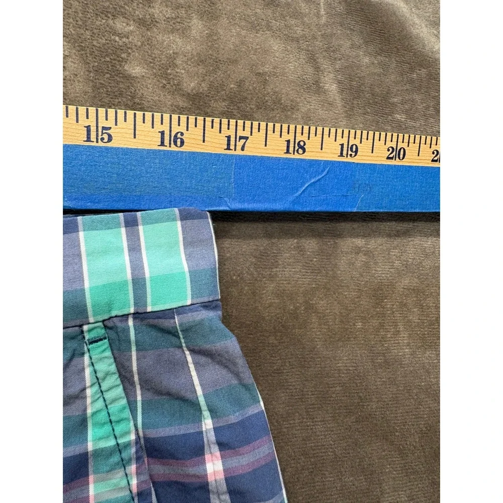 Vineyard Vines Plaid Chino Shorts Mens Size 33 Blue Green Pink Cotton Flat Front